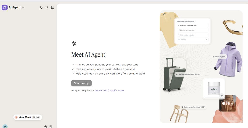 Gorgias review showing AI Agent setup for Shopify