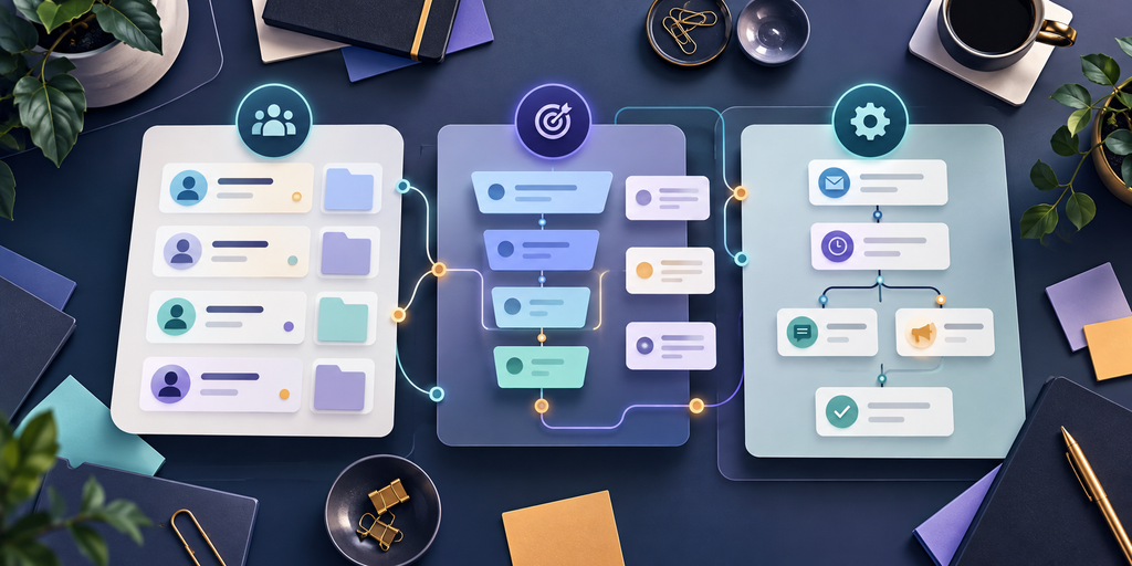 Illustration of client accounts, sales pipelines, and automation when choosing the best CRM for digital marketing agencies