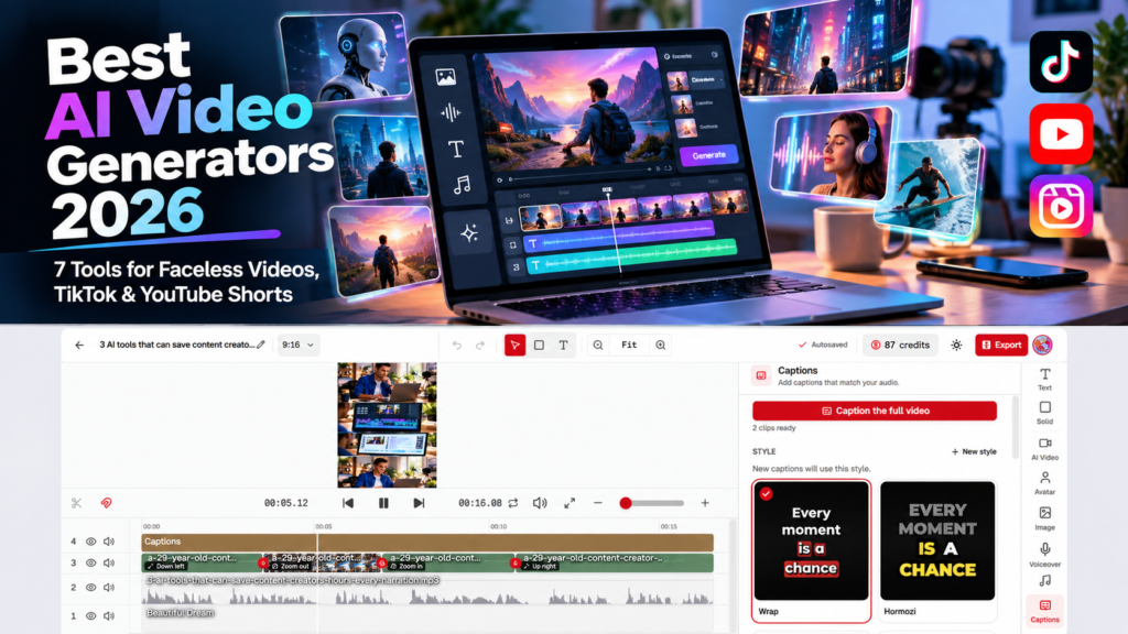 Best AI Video Generators 2026 for faceless videos, TikTok and YouTube Shorts