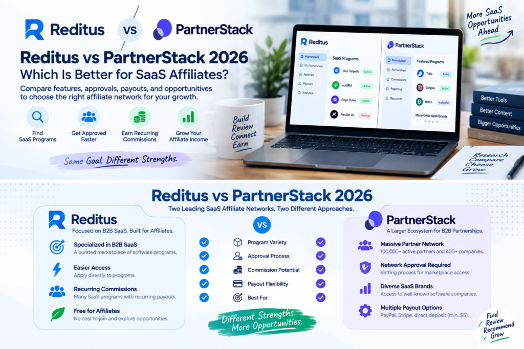 Reditus vs PartnerStack 2026 comparison for SaaS affiliates