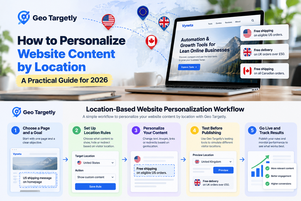 Geo Targetly location-based website personalization workflow